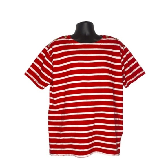 Resource Button Shoulder Striped A-Line Crewneck (Size: 18/20, Color: Red/White) - Picture 1 of 3